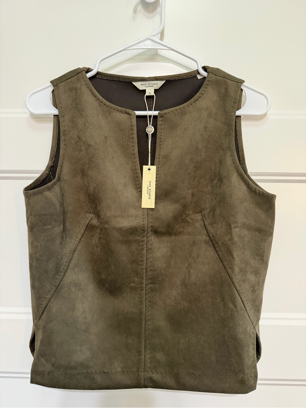 Max Studio Olive Suede-Look Sleeveless Vest
